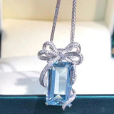 Aquamarine Butterfly Pendant Necklace Chain 925 Silver