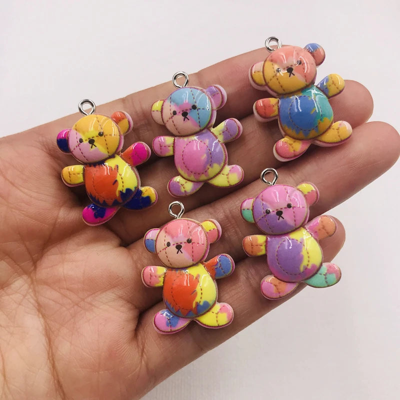 Colorful Bear Resin Charms Pendant for DIY Jewelry, Earrings, Keychain