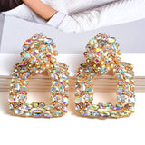 Colorful Crystal Square Metal Drop Earrings
