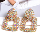 Colorful Crystal Square Metal Drop Earrings