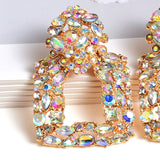 Colorful Crystal Square Metal Drop Earrings
