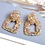 Colorful Crystal Square Metal Drop Earrings