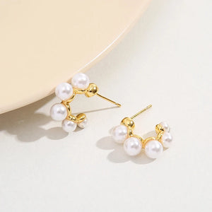 Copper Zircon Pearl Circle Hoop Earrings for Women Girls Party