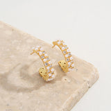Copper Zircon Pearl Circle Hoop Earrings for Women Girls Party