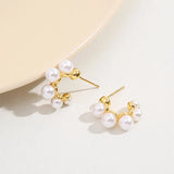 Copper Zircon Pearl Circle Hoop Earrings for Women Girls Party