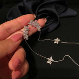 Crystal Water Zircon Flower Tassel Earbone Clip Ins Earrings