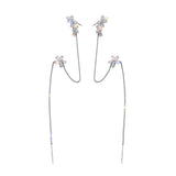 Crystal Water Zircon Flower Tassel Earbone Clip Ins Earrings