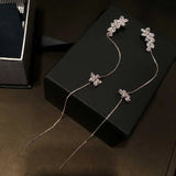 Crystal Water Zircon Flower Tassel Earbone Clip Ins Earrings
