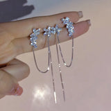 Crystal Water Zircon Flower Tassel Earbone Clip Ins Earrings