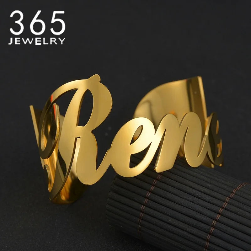 Vintage Style Stainless Steel Cuff Bangle Personalized Name Jewelry