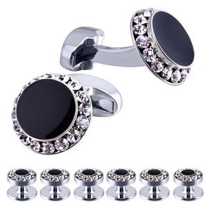 Classic Enamel&Crystal Cufflinks & Studs Set for Men - Tuxedo Shirt Jewelry