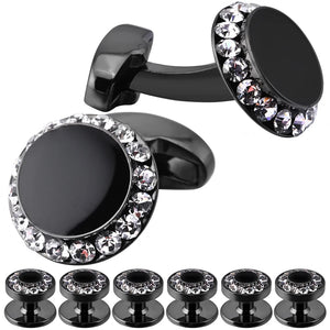 Classic Enamel&Crystal Cufflinks & Studs Set for Men - Tuxedo Shirt Jewelry
