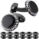 Classic Enamel&Crystal Cufflinks & Studs Set for Men - Tuxedo Shirt Jewelry