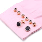 Classic Enamel&Crystal Cufflinks & Studs Set for Men - Tuxedo Shirt Jewelry