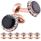 Classic Enamel&Crystal Cufflinks & Studs Set for Men - Tuxedo Shirt Jewelry