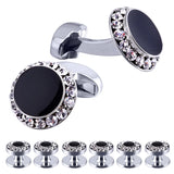 Classic Enamel&Crystal Cufflinks & Studs Set for Men - Tuxedo Shirt Jewelry
