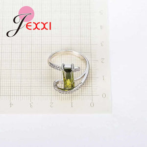 Arrival Curve Rings with Olive CZ 925 Sterling Silver Needle