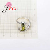 Arrival Curve Rings with Olive CZ 925 Sterling Silver Needle