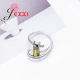 Arrival Curve Rings with Olive CZ 925 Sterling Silver Needle