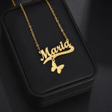 Butterfly Heart Name Necklace Stainless Steel for Women Girls