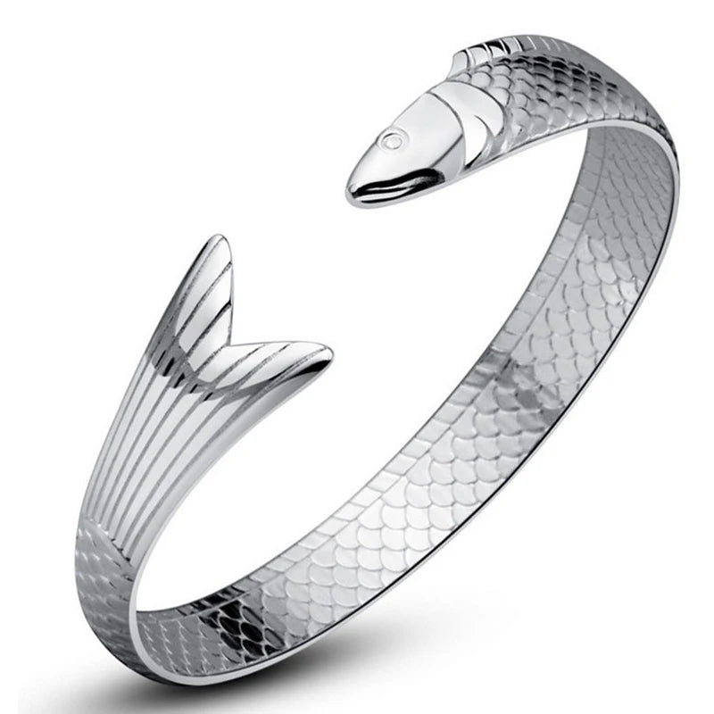 925 Silver Lucky Fish Bracelet Bangle for Women