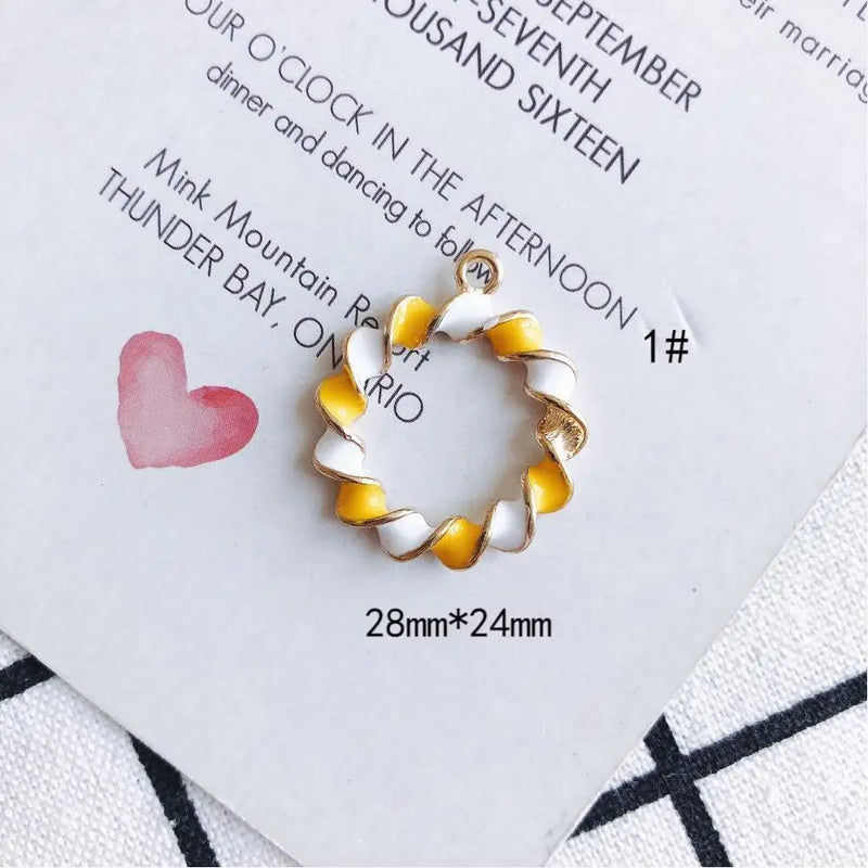 Double Colors Enamel Circle Alloy Charms Pendants 40pcs