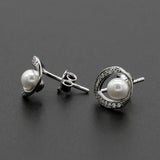 Natural Freshwater Pearl Stud Earrings - Retro Cubic Zirconia