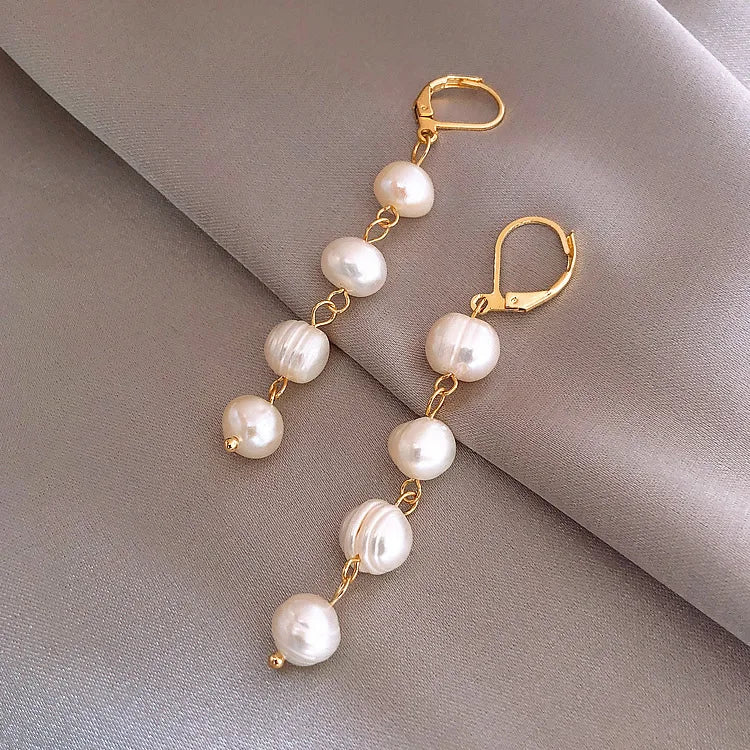 Baroque Freshwater Pearl Tassel Earrings 14K Filled