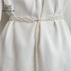 Women Pearl Belt Waist Belt Crystal Strap Pearl Wedding Chain Belt 339