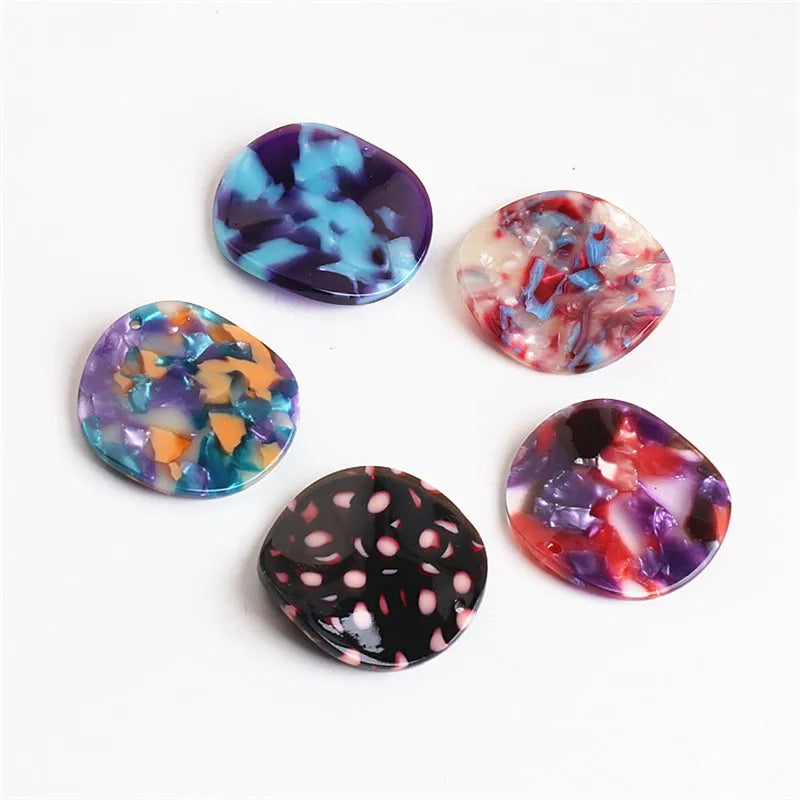 Sparkling Acrylic Round Pendant Charms 20PCs 35MM - Glitter Plastic Jewelry