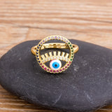 Evil Eye Copper CZ Ring Hamsa Adjustable Rainbow Rings