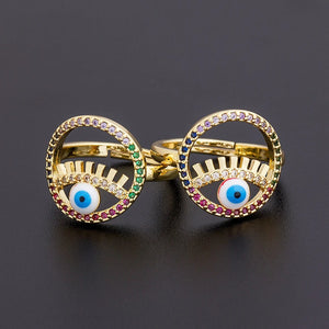 Evil Eye Copper CZ Ring Hamsa Adjustable Rainbow Rings