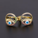 Evil Eye Copper CZ Ring Hamsa Adjustable Rainbow Rings