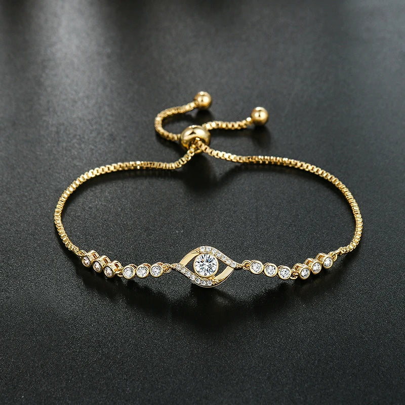Evil Eye CZ Crystal 14K Bracelet for Women