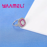 Square Red Crystal 925 Sterling Silver Ring Women Wedding Jewelry