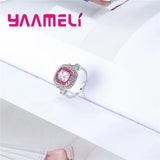 Square Red Crystal 925 Sterling Silver Ring Women Wedding Jewelry