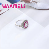 Square Red Crystal 925 Sterling Silver Ring Women Wedding Jewelry