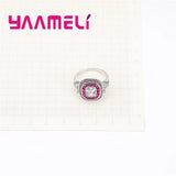 Square Red Crystal 925 Sterling Silver Ring Women Wedding Jewelry
