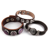 3pc/set Metal Button Red Leather Bracelets For Women