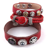 3pc/set Metal Button Red Leather Bracelets For Women