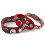 3pc/set Metal Button Red Leather Bracelets For Women