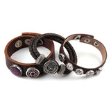 3pc/set Metal Button Red Leather Bracelets For Women