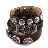 3pc/set Metal Button Red Leather Bracelets For Women