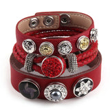 3pc/set Metal Button Red Leather Bracelets For Women