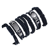 6 Pcs/set Nut Oval Alloy Charm Leather Bracelets Men Women Gift Jewelry