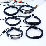 6 Pcs/set Nut Oval Alloy Charm Leather Bracelets Men Women Gift Jewelry