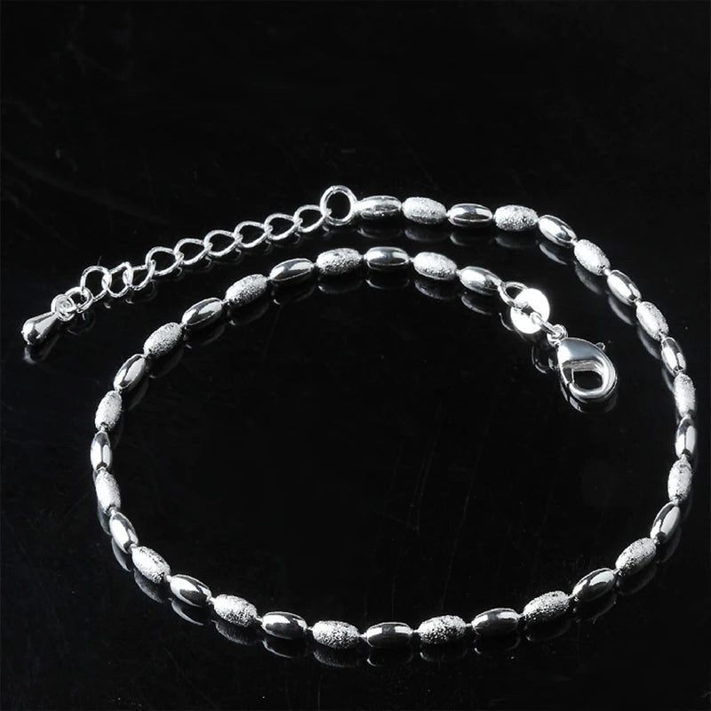925 Sterling Silver Anklet Bracelet Olive Kernel Bead Anklet for Women & Girl