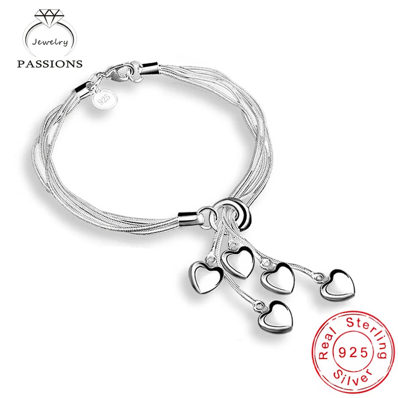 Arrival 925 Silver Bracelet Love Heart Tassel Women Jewelry