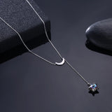 925 Sterling Silver Moon and Star Pendant Necklace