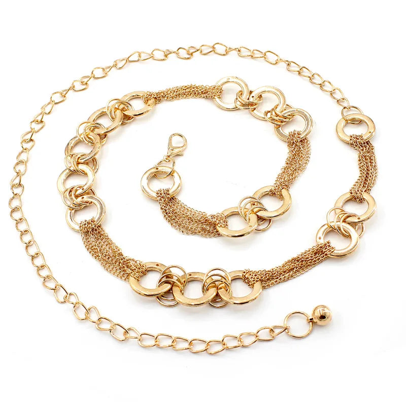 Golden Thin Belt Women Accessory Dress Metal Ring Decorative Waist Chain